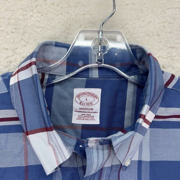 Large Brooks Brothers Oxford Button-Down Shirt‎ Mens Plaid Check Madison Logo - Picture 3 of 6